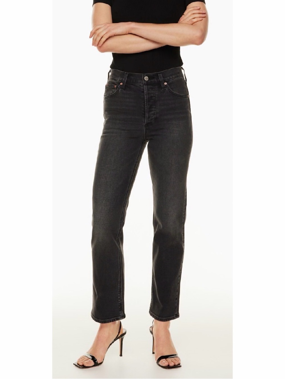 Aritzia Denim Forum The Arlo High Rise Straight Jeans Black